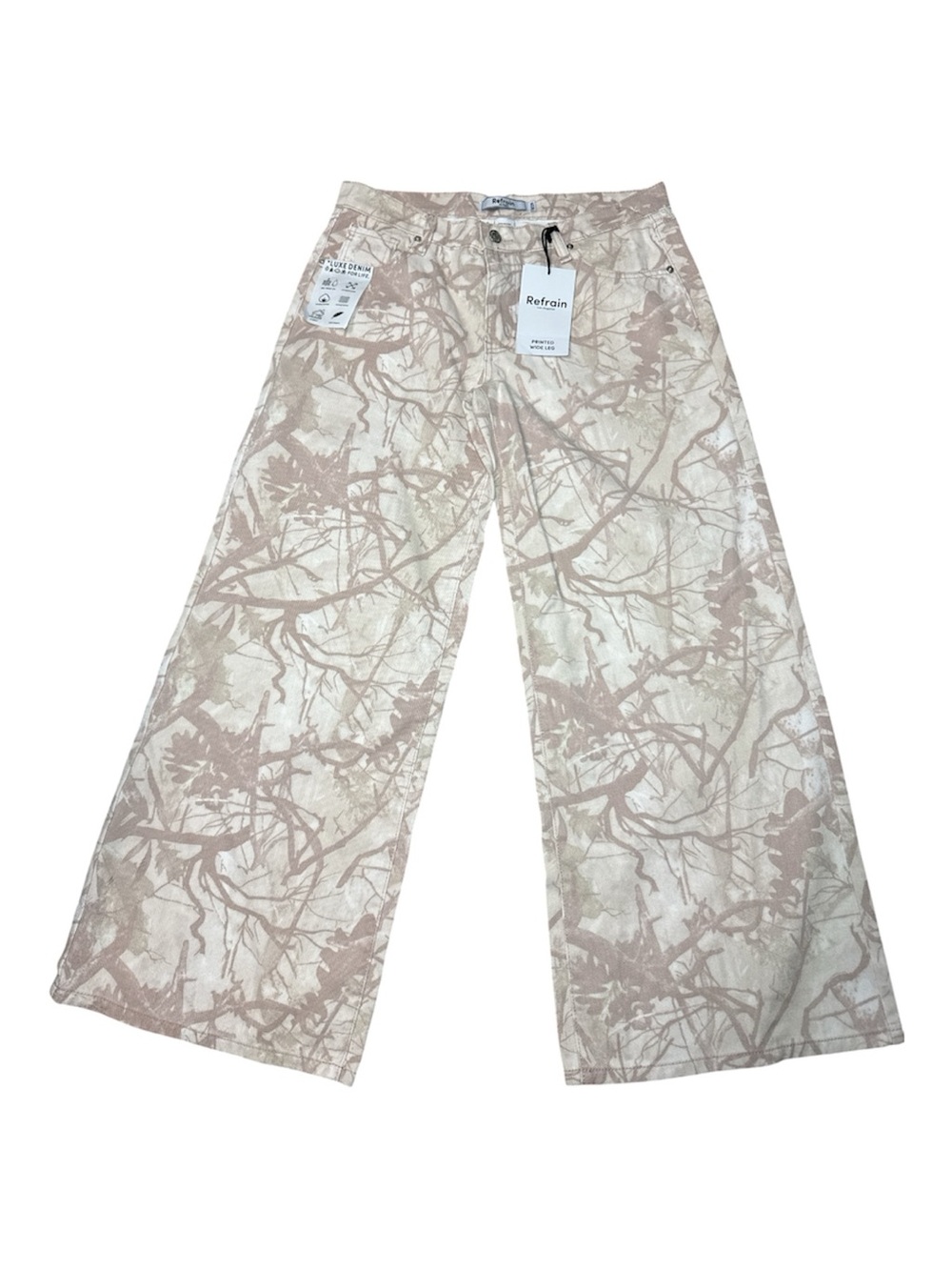 NEW! Refrain Printed Wide Leg Women's Denim Jeans Size 9/29 Pink Beige Botanical